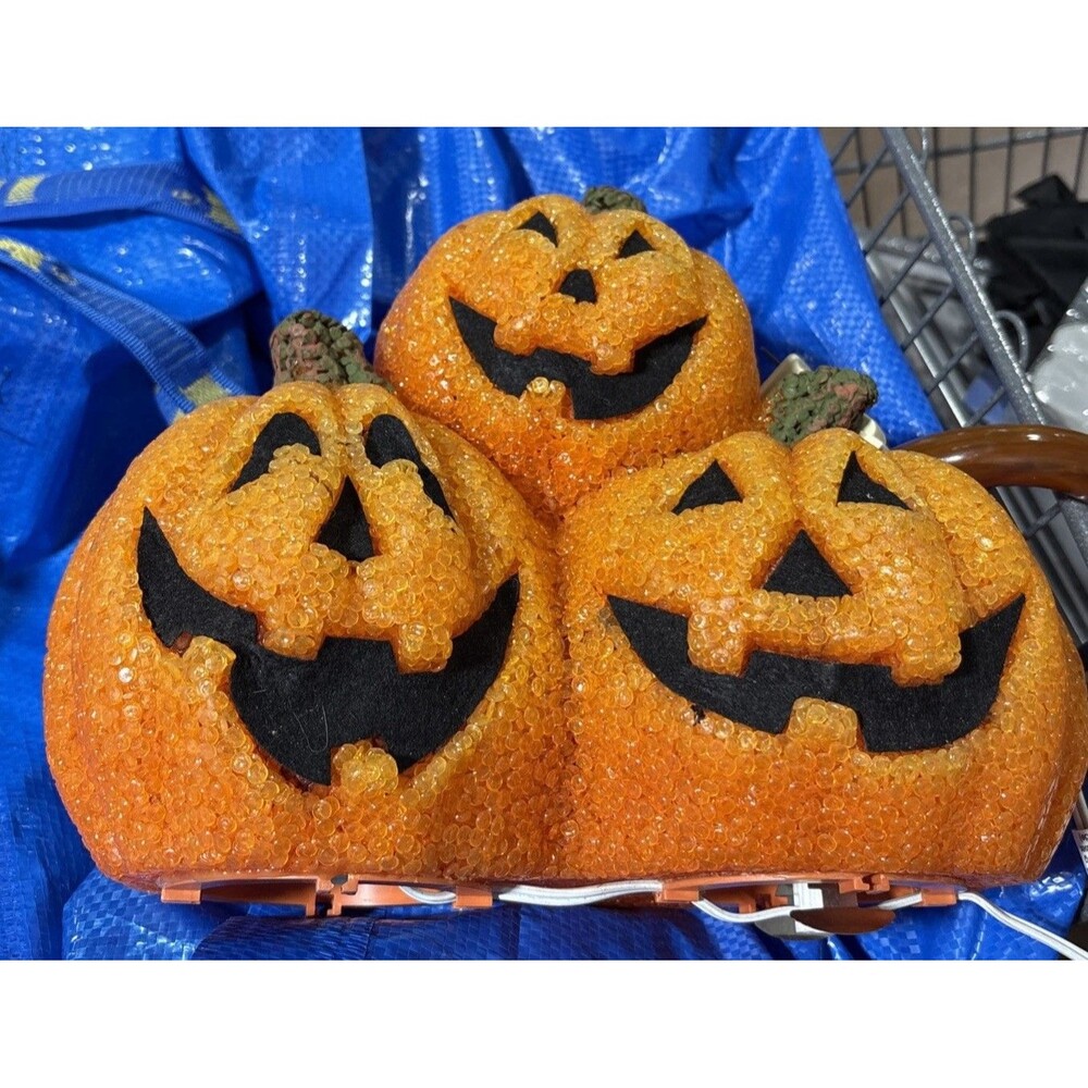 Halloween Melted Plastic Popcorn Trio Pumpkin Orange Jack O Lantern Lights Works
